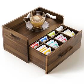 Tb01 Tinamo Acacia Wooden Tea Box Organizer With Drawer Chest For Bags Storage