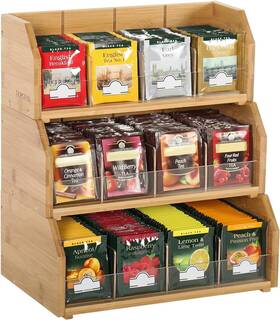 Tiopghad 711181915372 3 Layer Stackable Bamboo Tea Bag Organizer Storage Holder For Bags Wood