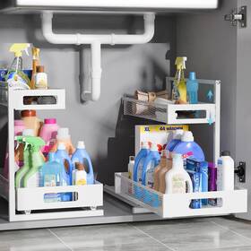 E12b Tistaya 713612187303 Full Metal Under Sink Organizer Pull Out Cabinet Organizers And Storage Sil