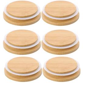 Muzhibeigai6 Together-life 6 Pack Wooden Mason Jar Lids Reusable Bamboo Canning Natural
