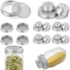 555338 Tolare 10 Pcs Mason Jar Lids Set - Regular Mouth And Wide Shaker Silver