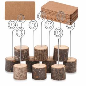 Toncoo 787446867618 10pcs Premium Wood Place Card Holders With Swirl Wire And 20 Pcs Kraft