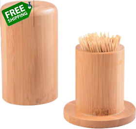 Toothpick Holders Bamboo Dispenser Box Container Wooden Reusable Tooth