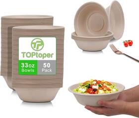 33oz-50p-lc-yzj Toptoper 33oz 50pack Large Paper Bowls Disposable Bulk Leakproof And Microwave