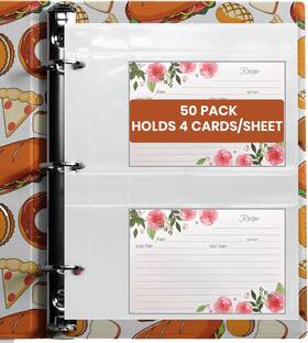 Toucan Craft Supplies 313111955900 Recipe Card Protectors Refill Sheets For 3 Ring Binders