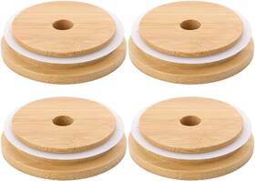 Msgz006 Toushi 4 Pack 86mm Wide Mouth Bamboo Mason Jar Lids Natural