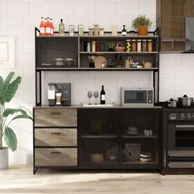 Tq 758863587496 59 Inch W 68.5 H Kitchen Pantry Microwave Storage Cabinet Buffet