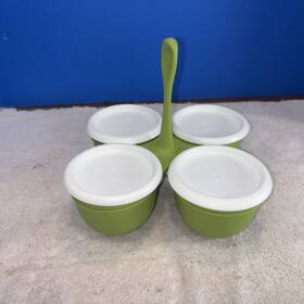 7222a-2 Tupperware 4 Compartment Condiment Holder. 1 Cup Ea/ Container/ W Lid. New