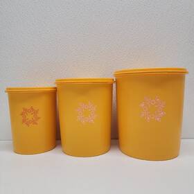 807-8 Tupperware Vintage Set Of 3 Canisters And Servalier Lids - Harvest Golden Yellow