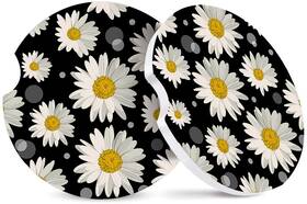 Txocouk 823468660544 2 Pack Absorbent Car Coasters For Cup Holders White Daisy Design Ceramic Coas