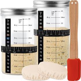 Tyniaide 445014813803 40 Oz Sourdough Starter Kit 2 Pack Extra Thermometer Strips And Breathable Cove