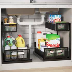 Ufriandz 763423751729 2 Pack Under Bathroom Sink Organizers And Storage 2-tier Metal Pull Out Cab Inch