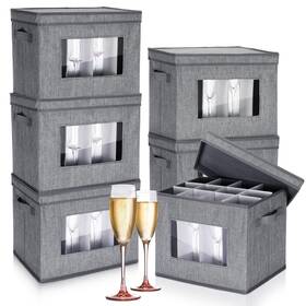 Ggn-uiifan-2477 Uiifan 6 Pack Wine Glasses Storage Box With Dividers 12 Compartments Stemware Stora