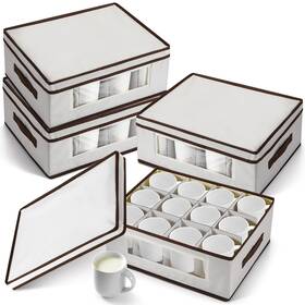 Ggn-uiifan-3865 Uiifan 4 Pcs Mug Storage Box With Dividers 12 Compartment Stemware Ca