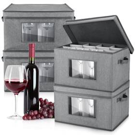 Ggn-uiifan-4981 Uiifan 4 Pcs Wine Glass Storage Box With Dividers 12 Compartment Stemware Sto