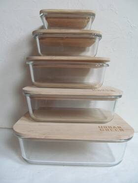 Ubgc5-210419 Urban Green Glass Containers With Bamboo Lids Meal Prep Storage
