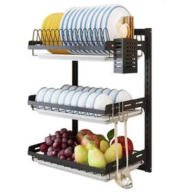 Usharp 797387334421 Wall Mounted Dish Drying Rack 3 Tier Hanging Drainer Mount K