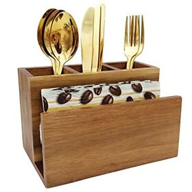 Utensil And Napkin Holder Flatware Organizer For Countertop Rustic Wooden Utensil And Napkin Holder Flatware Organizer For Countertop Rustic Wooden