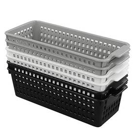 Utiao 722892234485 6 Pack Plastic Storage Organizer Basket White Grey Black Slim Organiz