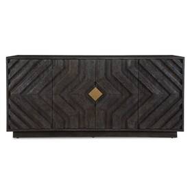 50054 Uttermost Faulkner 68 Inch W 4 Door Oak Cabinet - Brushed Gold / Black