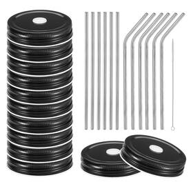 F24031500ux0081 Uxcell 25pcs Stainless Steel Mason Jar Lids With Straw Hole 70mm Metal Black