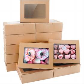 Vankutl 8 X 6 2.5-20 8x6x2.5 Inches 20pcs Brown Bakery Boxes With Window Cookie For Packagi