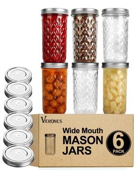 Verones 682604611013 Wide Mouth Mason Jars 22 Oz Canning 6pack Clear
