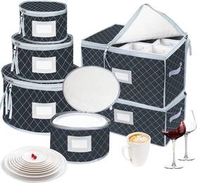 Veronly 445057212243 China Dinnerware Storage Containers Set- Dish Mug Stemware Cases