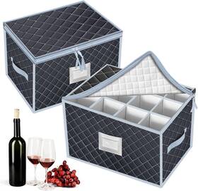 V-hjb-hfg2-303 Veronly Wine Glass Storage Box With Dividers Holds 24 Stemware Grey