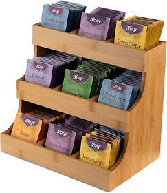 Vertical Tea Bag Organizer Bamboo Holder. Holds 180 Bags