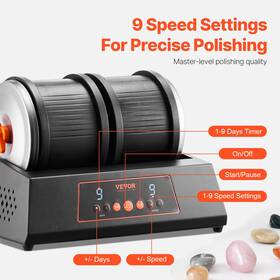 Vevor 197988312024 Rock Tumbler Machine 8 Lbs Polishing Kit 9 Speed 9-day Timer Dual Barrels
