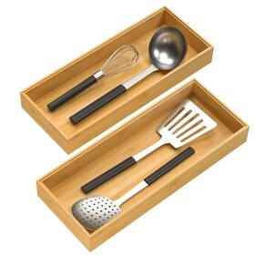 Faghigaaf2383 Veyfey Bamboo Drawer Organizer Stackable Utensil Kitchen Storage Compartment Tray