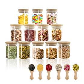 Vikeyhome 766587620924 18 Pcs Glass Jars Set 12 - 6oz Spice With Bamboo Lids 6 Sm