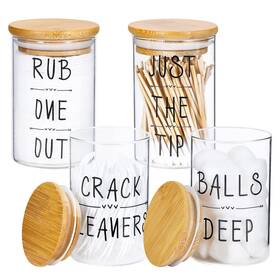 Ht0012 Vikeyhome 4 Pack Qtip Holder Glass Dispenser With Bamboo Lids For Bathroom Organization Ht0012 Vikeyhome 4 Pack Qtip Holder Glass Dispenser With Bamboo Lids For Bathroom Organization