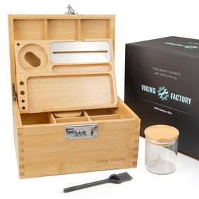 Lt14a Viking Factory Large Decorative Bamboo Box With Lock - Home Office Organizer Glass Jars