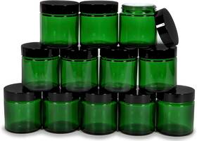 Vivaplex 850015404108 12 Green 4 Oz Round Glass Jars With Inner Liners And