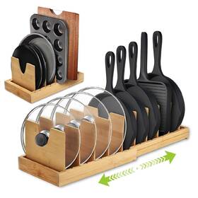 Pr-w-1 Vkddm Pots And Pans Organizer For Under Cabinet - Expandable Bamboo Pot Lid Organiz