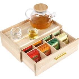 Vocmugy 711007632605 Acacia Wood Tea Bag Organizer Box Storage Drawer 8 Compartment