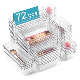 3313458031 Vtopmart 72 Pcs Clear Plastic Drawer Organizers Set 4-size Versatile Bathroo