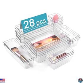 B0bzr3vnvc Vtopmart 28 Pcs Clear Plastic Drawer Organizers Set For Bathroom Makeup Kitchen And More