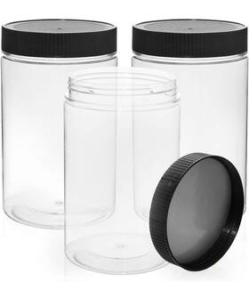 L84gbacsvy Vumdua 27 Ounce Plastic Jars With Lids 3 Pack Food Storage Ounces Black Clear