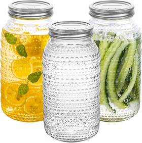 Wacoi 741541077945 Mason Jars 64 Oz Wide Mouth With Lids 3 Pack Large Half Gallon Glass Clear