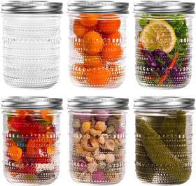 Ms-16-6 Wacoi Mason Jars 16 Oz With Lids 6 Packs Vintage Wide Mouth 16oz 6packs Clear
