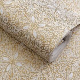 5823826816 Waddllcor Self Adhesive Vintage Gold Floral Wallpaper Shelf Liner 17.7 Inch W X 196 L