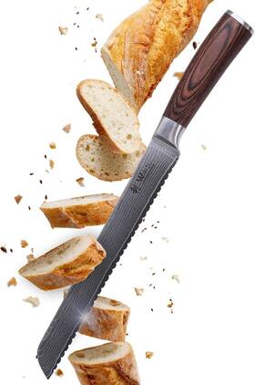 1dm-bre-lng-edb Wakoli Long Bread Knife 9.1-inch Blade Damascus Chef Made From 67 Laye