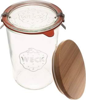 Weck Jars 686175707427 Canning 743 - 1 Jar Glass Lid And Wooden Transparent