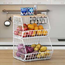 Wetheny 764015595608 2 Tier Stackable Wall Mounted Wire Basket 1xl 1l Matte White