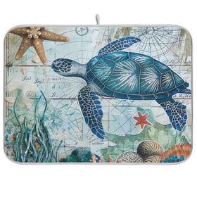 Wfrish 887817313642 Nautical Ocean Sea Turtle Dish Drying Mat For Kitchen Counter 18x24 In Starfi