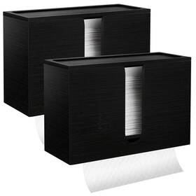 Woh0002 Wohugekoko 2pcs Bamboo Paper Towel Dispenser Black Holder With Lids Wall Mo