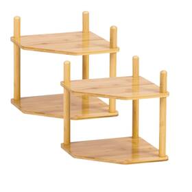 Tjj-2 Woofawn 2 Pack 2-tier Expandable Bamboo Corner Shelf - Dish/plate Organizer For Cab Inch Tjj-2 Woofawn 2 Pack 2-tier Expandable Bamboo Corner Shelf - Dish/plate Organizer For Cab Inch